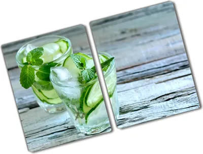 Produktbild von Tulup Glas Herdabdeckplatte - 2x40x52 cm - Glaskeramikkochfeld-Abdeckung Spritzschutz Glasabdeckplatte Kochplattenabdeckung und Schneidebrett - Zweiteilig - Essen & Getränke - Wasser Gurken - Grün