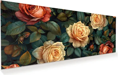 Produktbild von Glasbild 125x50cm in XXL für Wohnzimmer, Schlafzimmer Motiv Rosenmuster Blumen
