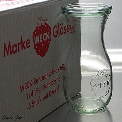 Saftflasche rund, 310 ml, Glas, mit Glasdeckel, transparent