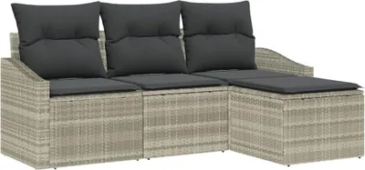 Obrázok produktu pre Sada pohoviek s vankúšom 4 pcs Svetlosivá polyratan