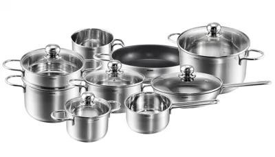 Produktbild von Kopf Topfset Josie aus Edelstahl, Induktion, Literskala, inkl. Glasdeckel, 14-teilig