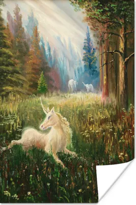 Produktbild von MuchoWow® Poster Eine Illustration eines Einhorns im Wald - Mädchen - Kinder - Kinder 80x120 cm - Papierdruck