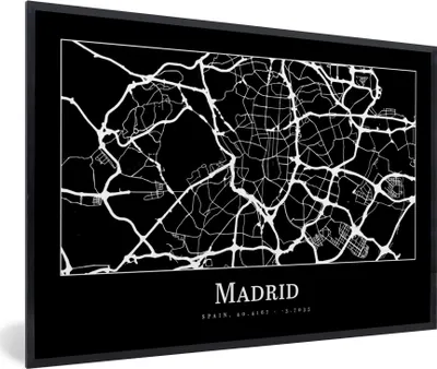 Produktbild von MuchoWow® Gerahmtes Poster Madrid - Karte - Stadtplan 90x60 cm - Poster mit Schwarzem Bilderrahmen Wandposter Rahmen Foto Bilder - Fotorahmen - Foto-Plakat