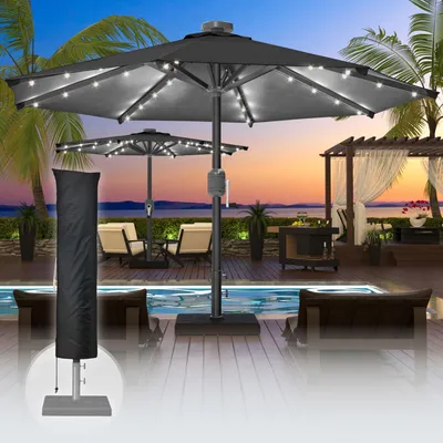 Produktbild von SUN MARINO | Sonnenschirm | Rund | Ø 300 cm | Schwarz | LED | +Hülle | Sonnenschirm, Gartenschirm, Ampelschirm, Balkonschirm