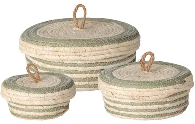 Immagine prodotto di Cestini in paglia con coperchio, set da 3 pezzi, antracite