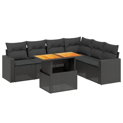 Produktbild von 7-tlg. Garten-Sofagarnitur mit Kissen Schwarz Poly Rattan
