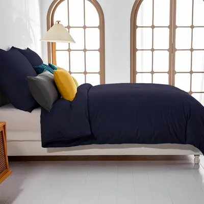 Productafbeelding van Bettenset microvezel, marineblauw, 135x200 cm + 80x80 cm, kreukvrij, met rits