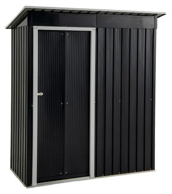 Produktbild von Metall Gartenhaus, 163 x 86 x 181 cm Geräteschuppen mit Schiebetüren und Satteldach, abschließbare Gartenhütte, Metall Gerätehaus für Garten, Terrasse und Balkon