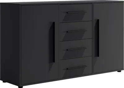Produktbild von Kommode MAXIONE MX-02 mit 4 Schubladen 2 Türen Sideboard 150 cm Anrichte Schrank Highboard Modern (Schwarz Matt)