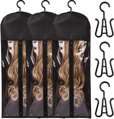 Produktbild von Drei Stück lange Haarhalter - Prüken- und Accessoires-Halter - 80 cm - schwarz