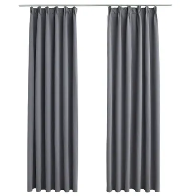 Image de vidaXL Rideaux occultants avec crochets 2 pcs. Gris 140x175cm