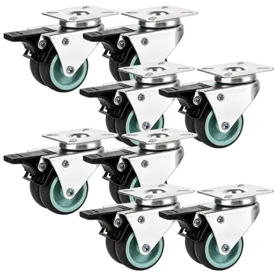 Image de Lot de 8 roulettes pour meubles de 50 mm avec frein, capacité de charge jusqu'à 220 kg