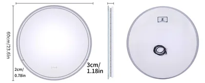 Produktbild von LUVODI LED-Badspiegel rund 60 cm Weiß Touch Antibeschlag Memory-Funktion