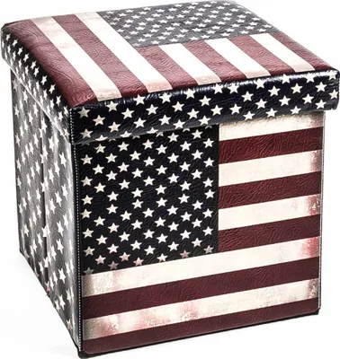Produktbild von faltbarer Polsterhocker mit Staufach aus Kunstleder im Motiv Amerika