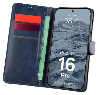 Produktbild von Handyhülle mit Klappe für Realme 16 Pro 5G, Bizon Case Pocket, Dunkelblau