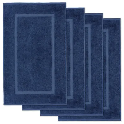 Produktbild von Lavea® 4er Set Badematte 50x80 cm, Badezimmerteppich 100% Baumwolle, 800 g/m², saugstark, waschbar, Badvorleger, Elena – Navy