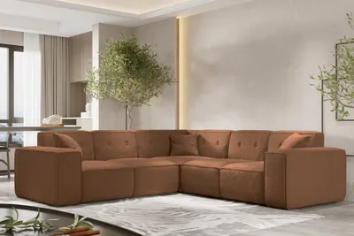 Produktbild von Ecksofa Designersofa CESINA in Stoff Ascot Bukla Rostbraun Seite Universal