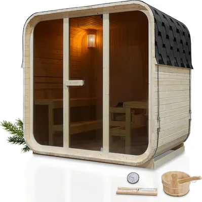 Produktbild von Artsauna Cube Fasssauna Fjora L für 6 Personen, mit 9kW Ofen, Glasfront & Zubehör