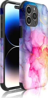 Productafbeelding van Smartphonica telefoonhoesje, geschikt voor iPhone 14 Pro Max, met beschermende rand en regenboogmarmerprint - achterkant telefoonhoesje.Regenboogmarmerprint