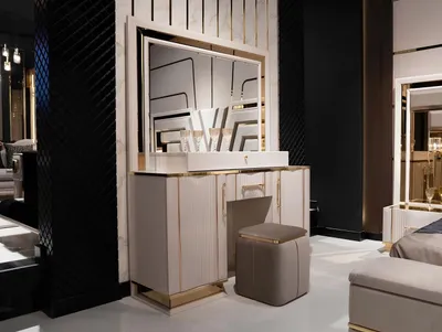 Produktbild von Schlafzimmer Set Schminktisch mit Spiegel Hocker Design Luxus neu 2tlg