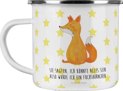 Produktbild von Mr. & Mrs. Panda Teetasse Einhorn Fuchs - Weiß - Geschenk, Unicorns, Fuchshörnchen, Füchse, Unicorn, Emaille Becher, Pott, Teebecher, Tasse, Einhörner