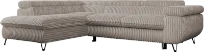 Produktbild von Ecksofa Sofa Grau, Wohnlandschaft L-Form mit Schlaffunktion und Bettkasten, Schlafsofa mit Bettkasten, Sofa mit Einstellbare Kopfstützen, Peter L - Grau Cord - Links Grau