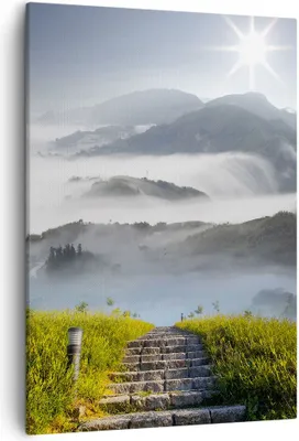 Produktbild von Bild auf Leinwand - Leinwandbild - Einteilig - Berg Nebel Landschaft Morgen - 50x70cm - Wand Bild - Wanddeko - Wandbilder - Leinwanddruck - Wanddekoration - Leinwand bilder - Wandbild - PA50x70-2478