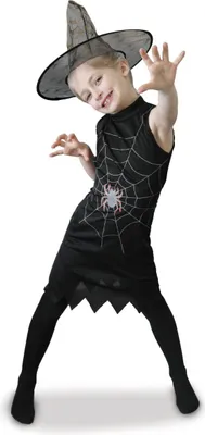 Image de Costume de sorcière avec araignée pour fille noir 5 à 6 ans (110 à 116 cm)