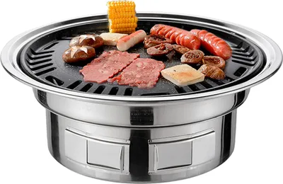 Obrázek produktu pro 13palcový korejský BBQ gril Multifunkční gril na dřevěné uhlí Kulatý kempingový gril Stolní udírna Gril Grilovaná síť a podnos pro nádvoří Piknik Plážové grilování