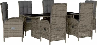 Obrázek produktu pro vidaXL 7dílný zahradní jídelní set s polštáři Grey Poly Rattan