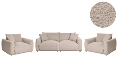 Produktbild von BELIANI 5-Sitzer Sofa Set Beige Bouclé Gepolstert 3-Teilig Modernes Design Sitzgruppe Couchgarnitur 3-Sitzer Sofa mit 2 Sesseln und Dekokissen