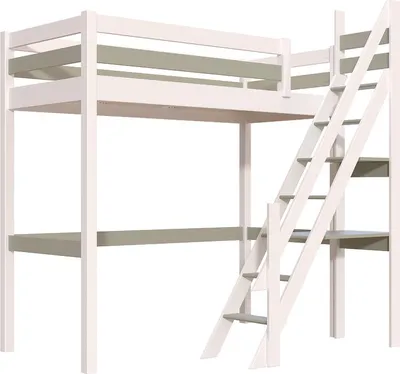 Produktbild von Hochbett holz 90x200 Sylvia mit Müllertreppe - Weiß/Mokka