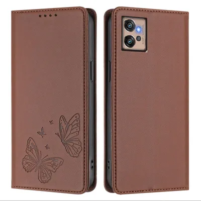 Obrázek produktu pro Kožené pouzdro pro Motorola Moto G32, motýlí ražbou, peněženkové flip pouzdro se stojánkem Hnědá