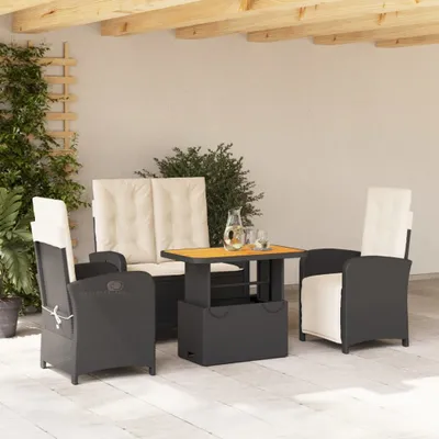 Produktbild von Design 4-tlg. Garten-Essgruppe mit Kissen Schwarz Poly Rattan, Gartenmöbel-Sets 2024 Neu