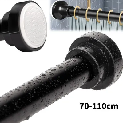 Obrázek produktu pro Univerzální teleskopická tyč z nerezové oceli, bez vrtání, tyč na sprchový závěs, černá, 70–110 cm