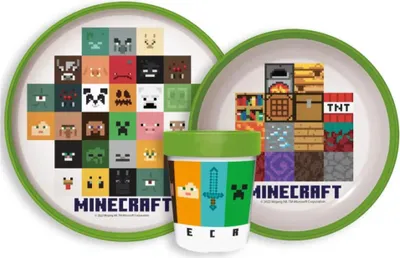 Produktbild von Gamer Minecraft Kinder antirutsch Geschirr-Set 3 teilig Becher Teller Schüssel