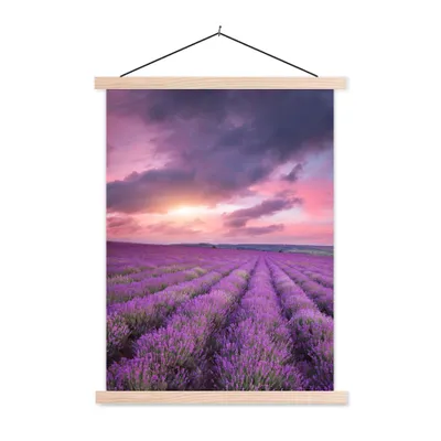 Produktbild von MuchoWow® Textilposter Lavendel - Lila - Wolken - Blumen 120x160 cm mit holzfarbenen Rahmen - Plakatkarton