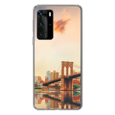 Produktbild von MuchoWow® Handyhülle Schutzhülle Hülle für Huawei P40 Pro New York - Brooklyn - Brücke - Sonnenuntergang Silikon Softcase Handy Hülle - Schutz