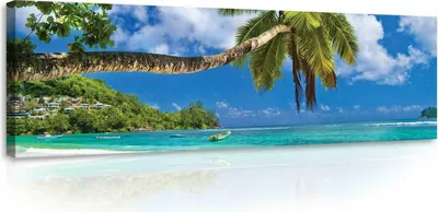 Produktbild von Leinwandbilder Strand Meer Palmen 145x45 cm Modern Panorama XXL Canvas Bilder Leinwandbild Leinwand Bilder Schlafzimmer Wohnzimmer Wandbilder Kunstdruck Wand Bild auf Leinwand Aufhängefertig