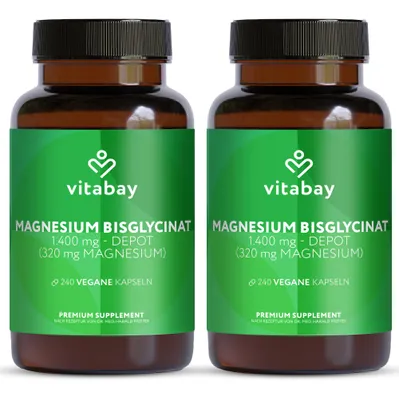 Produktbild von Vitabay Magnesium Bisglycinat 1400 mg Depot – 480 vegane Kapseln – 240 Tage