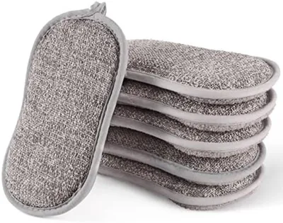 Produktbild von PolkaHome® 6-teiliges waschbares Mikrofaser-Schwammtuch-Set, doppelseitig und kratzfrei, 20 x 16 x 2 cm, Grau