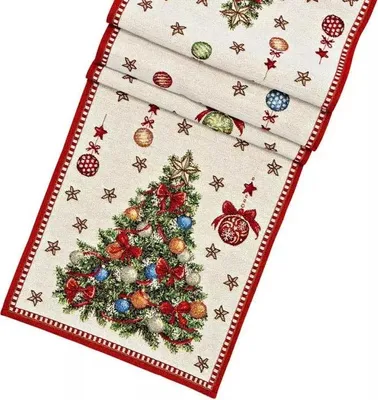 Produktbild von Tischläufer Tannenbaum Beige/Rot