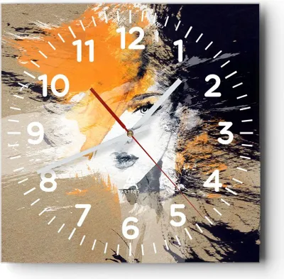 Produktbild von Wanduhr - Quadrat - Glasuhr - Abstraktion Frau - 40x40cm - Schleichendes Uhrwerk - Lautlos - zum Aufhängen bereit - Dekoration Modern - Wanddekoration aus Glas - C4AC40x40-3656