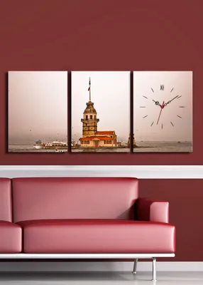 Produktbild von Opviq, 3P3040CS- CLA2694, Bunt, Wanduhren, 96 x 40 cm, 100% Wildleder -Leinwand