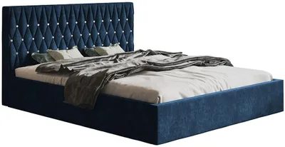 Produktbild von Polsterbett 180x200 cm Crystal - Doppelbett mit Metall-Lattenrost, Bettkasten - Kopfteil mit Knöpfen, Samt Dunkelblau