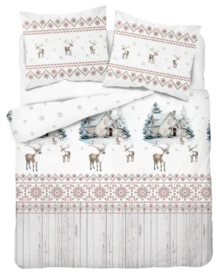 Produktbild von Baumwollbettwäsche 160x200, weihnachtliches Design mit Rentieren, KI-generiertes Bild