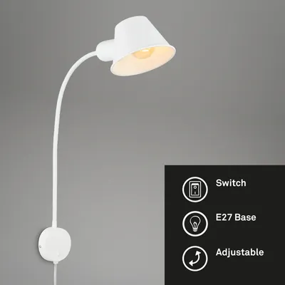 Immagine prodotto di Lampada da letto Lampada da comodino orientabile Lampada da lettura 1xE27 10W bianca Camera da letto Briloner