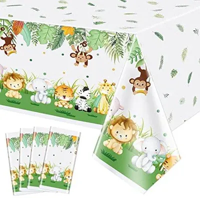 Immagine prodotto di Ultiluxe Tovaglia - Motivo Animali Zoo - Decorazione per Tavoli - 130 x 220 cm - Impermeabile - Plastica - Usa e Getta - Feste - Verde/Bianco