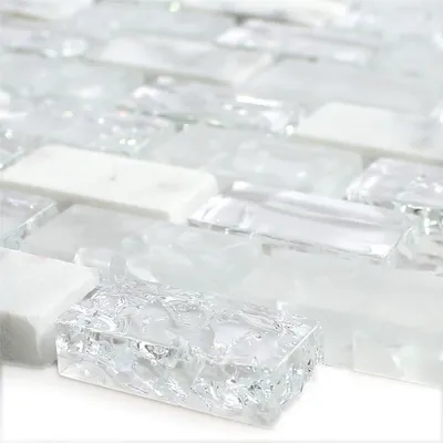Produktbild von Glas Marmor Mosaikfliesen Weiß Malawi Bruchglas Brick