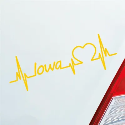 Produktbild von Auto Aufkleber Iowa Herz Herzschlag 19x6 cm Gelb Sticker Heckscheibenaufkleber